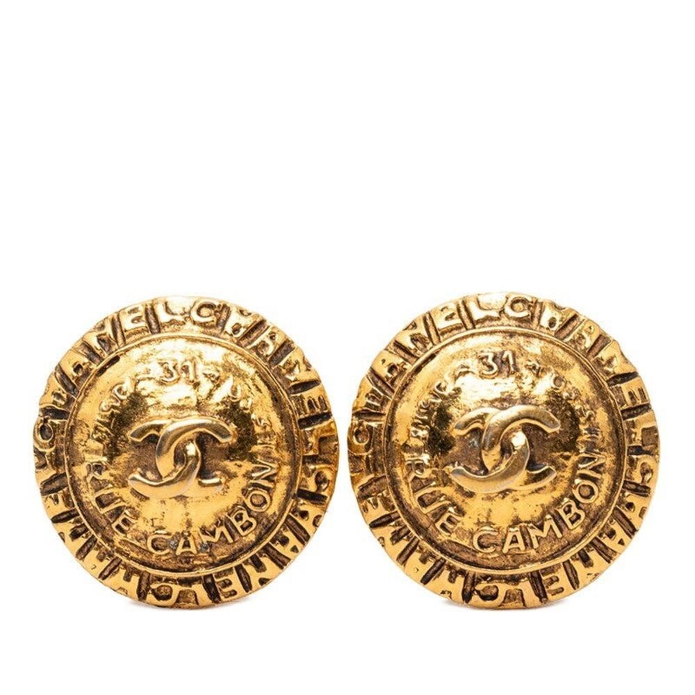 Chanel CC Logo 31 Rue Cambon Paris Gold Plated Earrings Gold